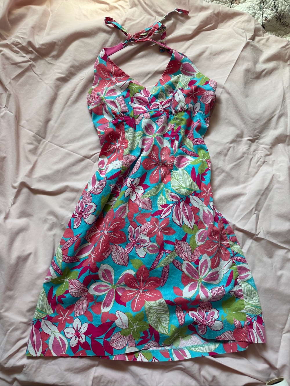 y2k tropical halter dress